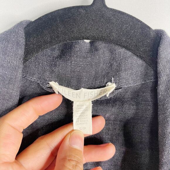 Eileen Fisher Small S Blue Organic Linen Button Front Jacket Lightweight Cropped - Picture 6 of 7